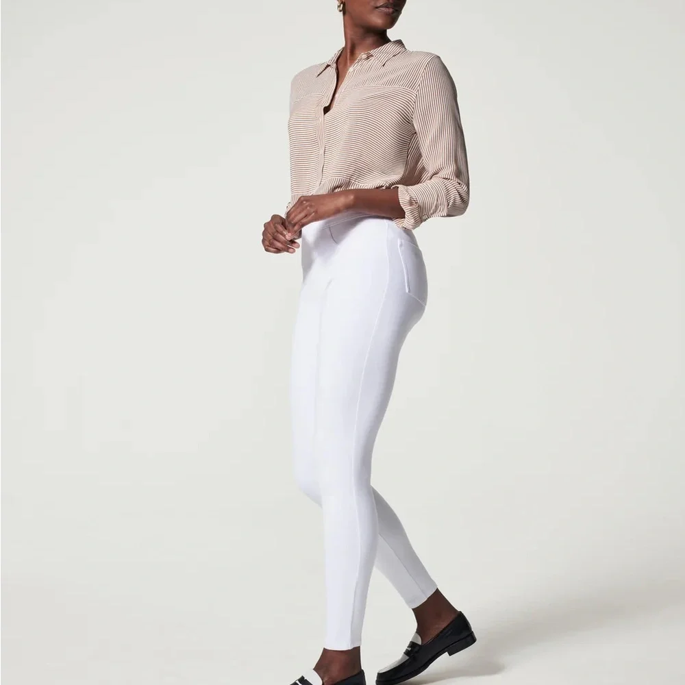 SPANX Jean-ish Ankle Leggings White Size XL Back Pockets NEW